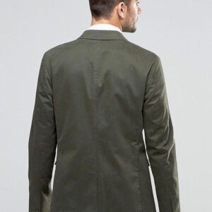 Skinny Blazer in Washed Cotton in Khaki - Image 2