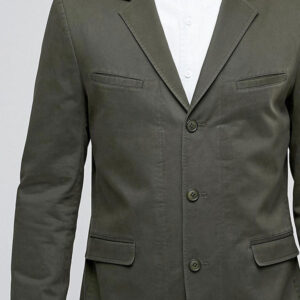 Skinny Blazer in Washed Cotton in Khaki - Image 4