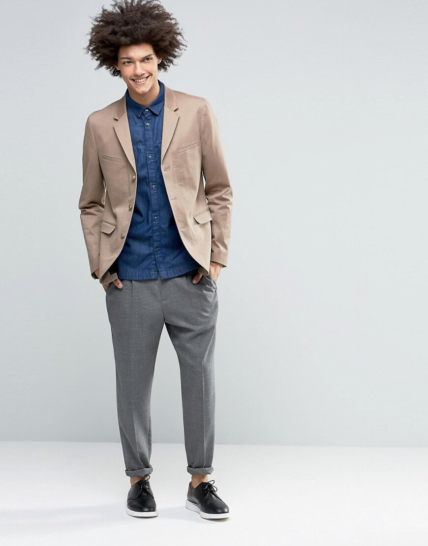 ASOS Skinny Blazer in Washed Cotton in Stone