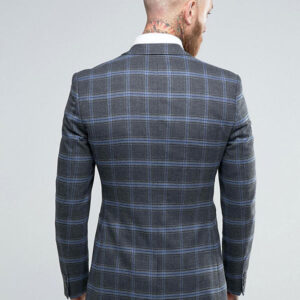 ASOS Skinny Blazer in Grey And Blue Check - Image 2