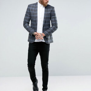 ASOS Skinny Blazer in Grey And Blue Check - Image 4